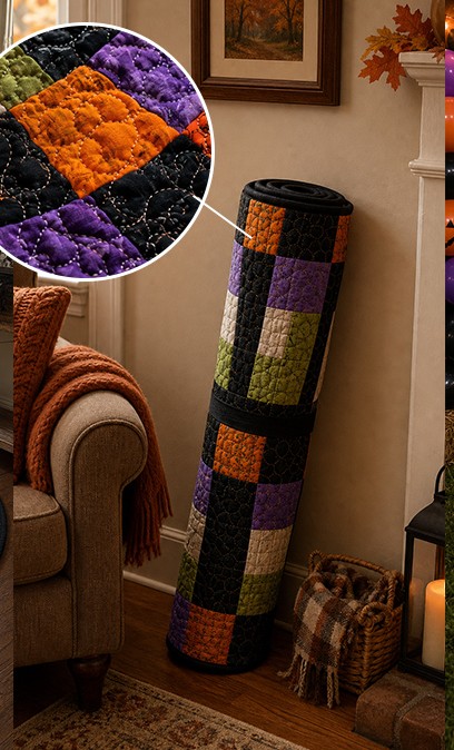 Close-up of the dense quilted stitching on the rug