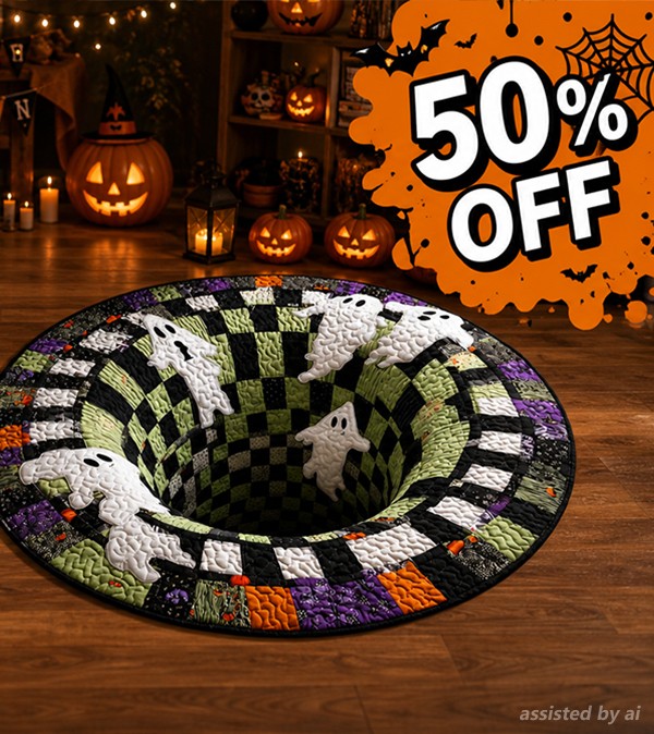 Ghostly Vortex style rug with ghost illustrations