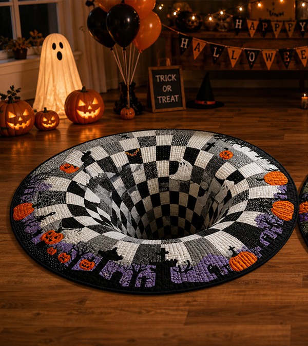 Haunted Graveyard style rug with pumpkins and graves